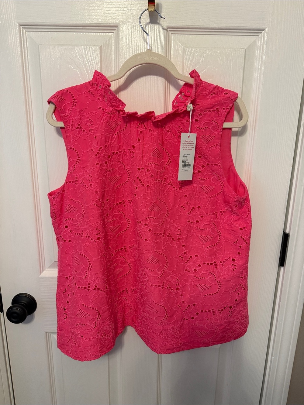 Lilly Pulitzer Women’s Bright Pink Eyelet Sleeveless Ruffle Neck Top